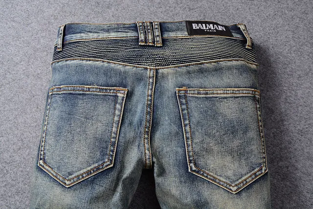 Distressed Moto-Panelled Zip-Pocket Blue Jeans 7