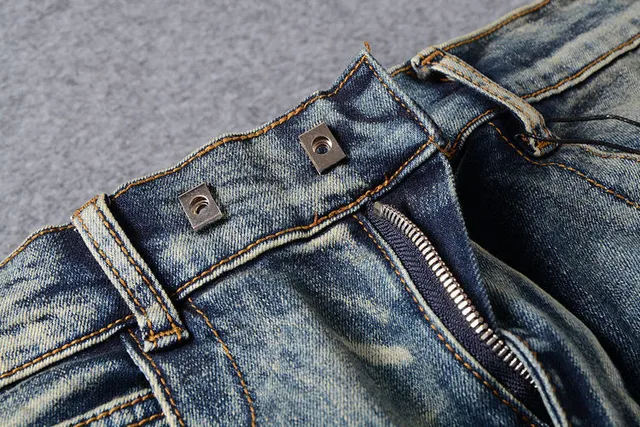 Distressed Moto-Panelled Zip-Pocket Blue Jeans 14