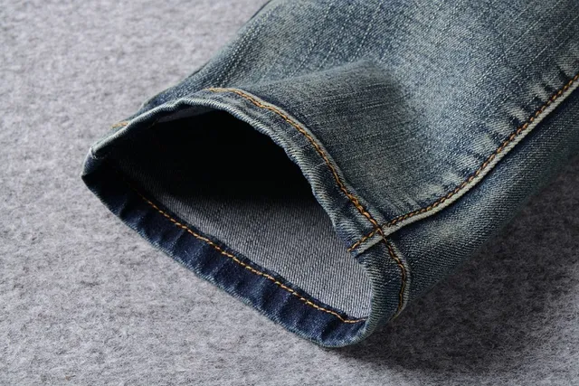 Distressed Patched Moto-Style Blue Denim Jeans 3
