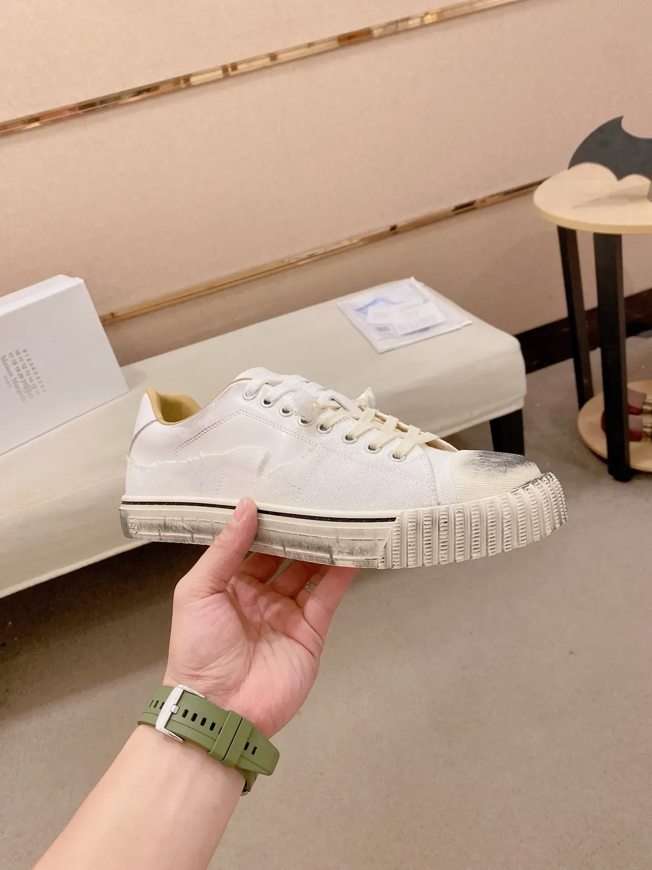 Distressed White Canvas Platform Sneaker 4