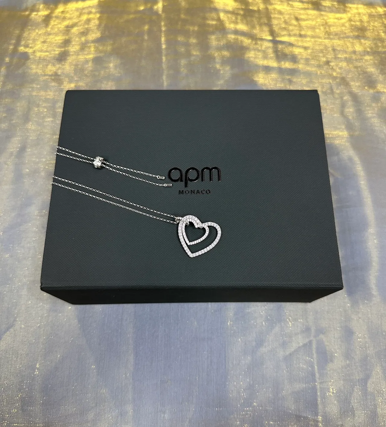 Double Heart Outline Pavé Pendant Necklace 3