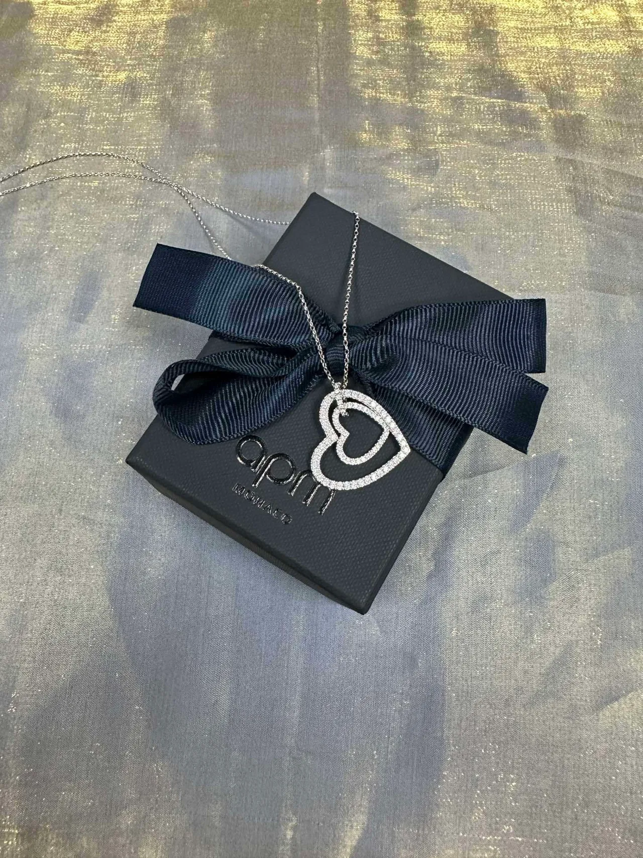 Double Heart Outline Pavé Pendant Necklace 4