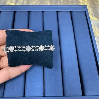 Double-Row Floral Pave-Set Silver-Tone Bracelet