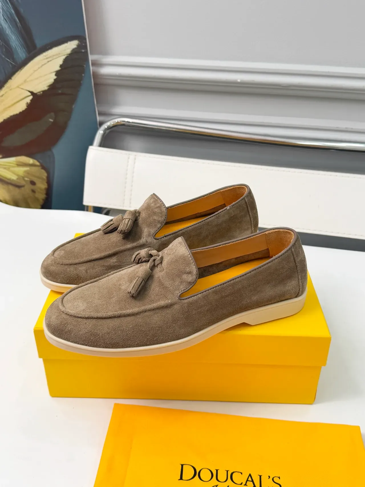 DOUCAI Brown Beige Suede Upper Tassel Detail Loafer 4