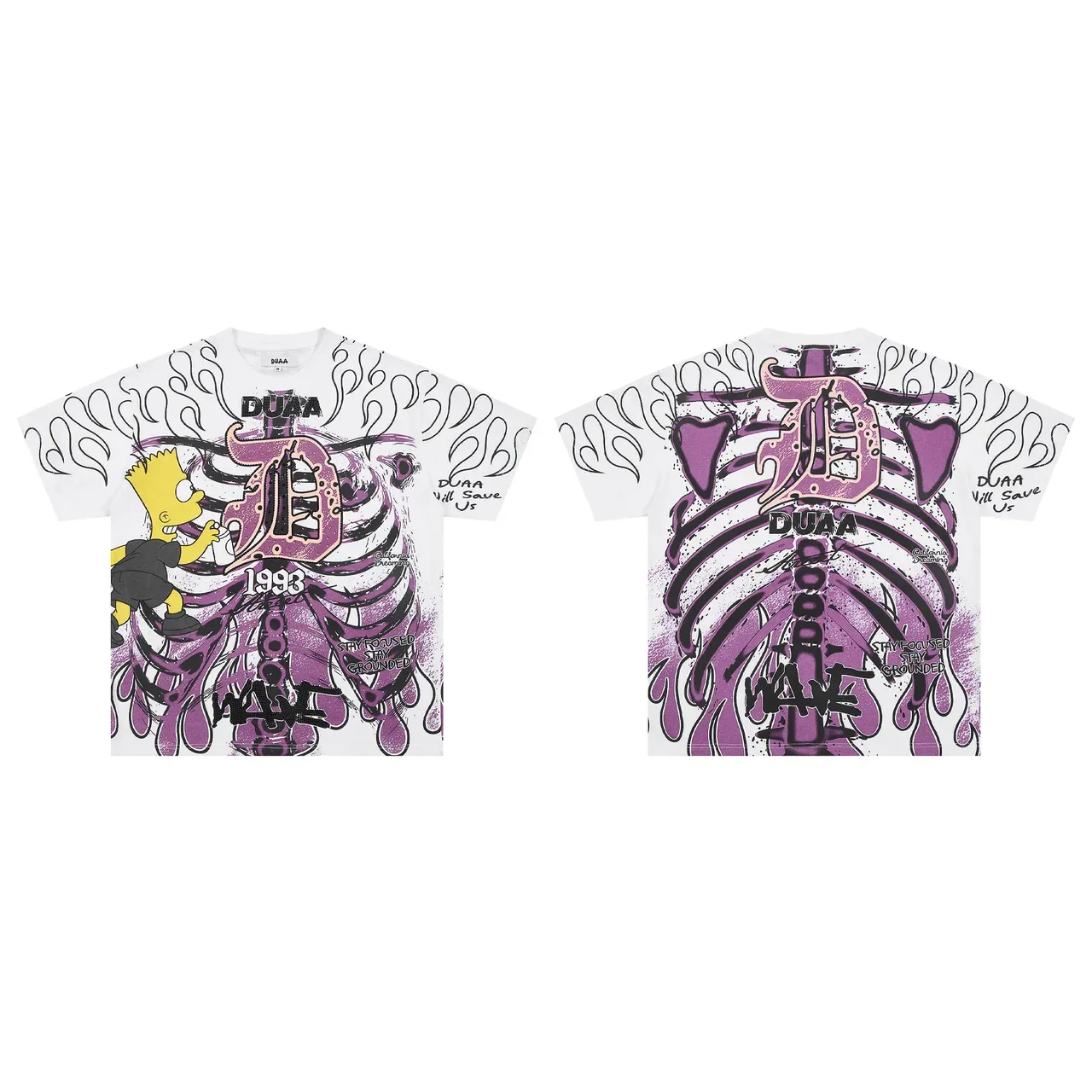 DUAA White Purple Graphic-Print Oversized Fit T-Shirt 2