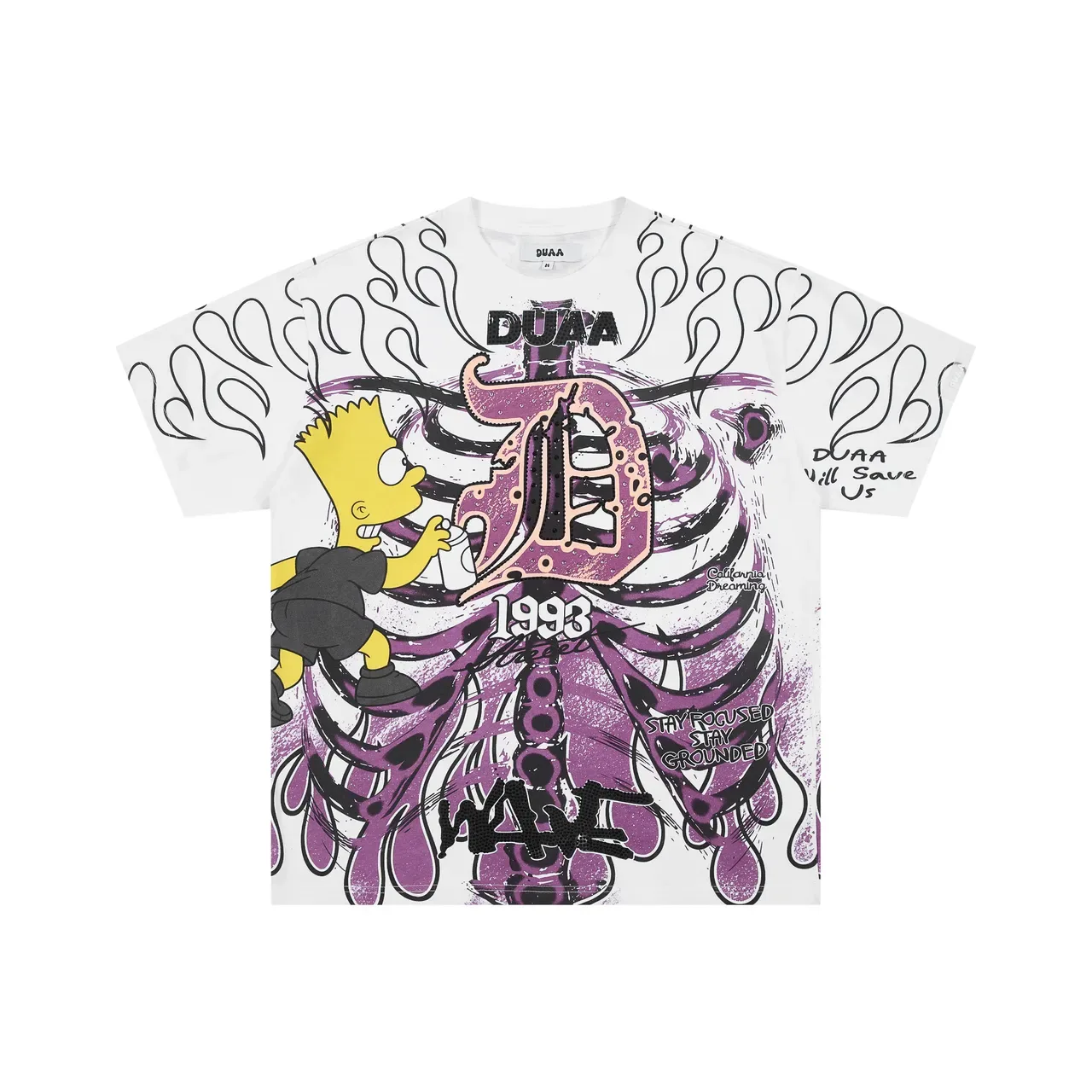 DUAA White Purple Graphic-Print Oversized Fit T-Shirt 3