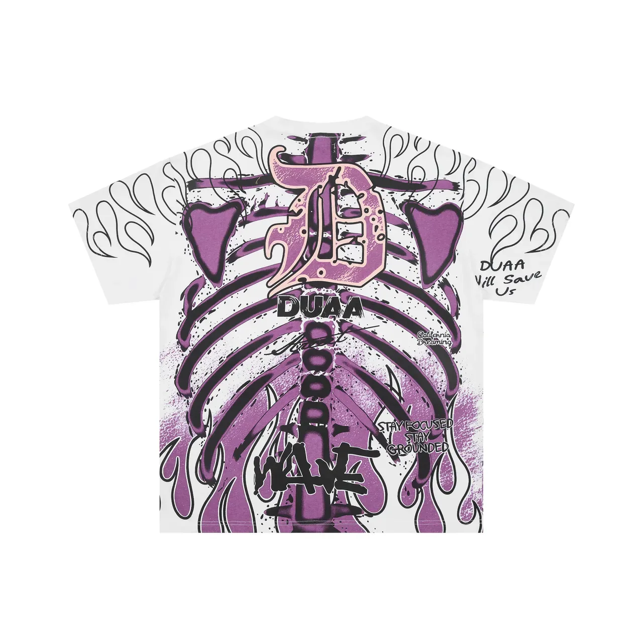 DUAA White Purple Graphic-Print Oversized Fit T-Shirt 4