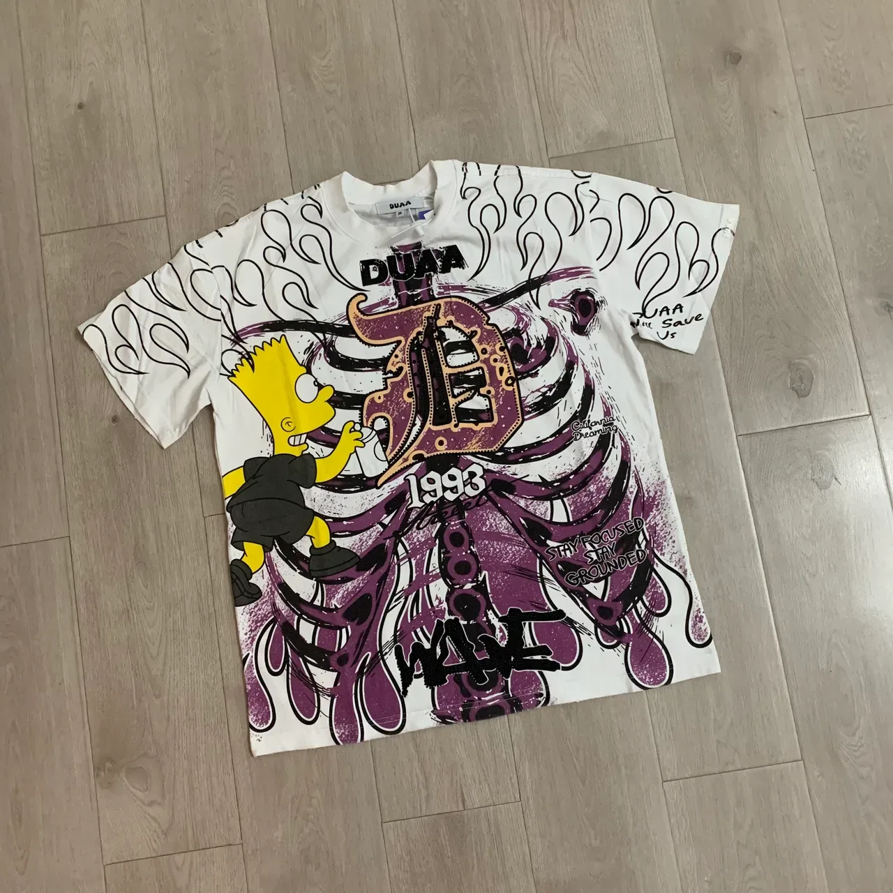 DUAA White Purple Graphic-Print Oversized Fit T-Shirt 5