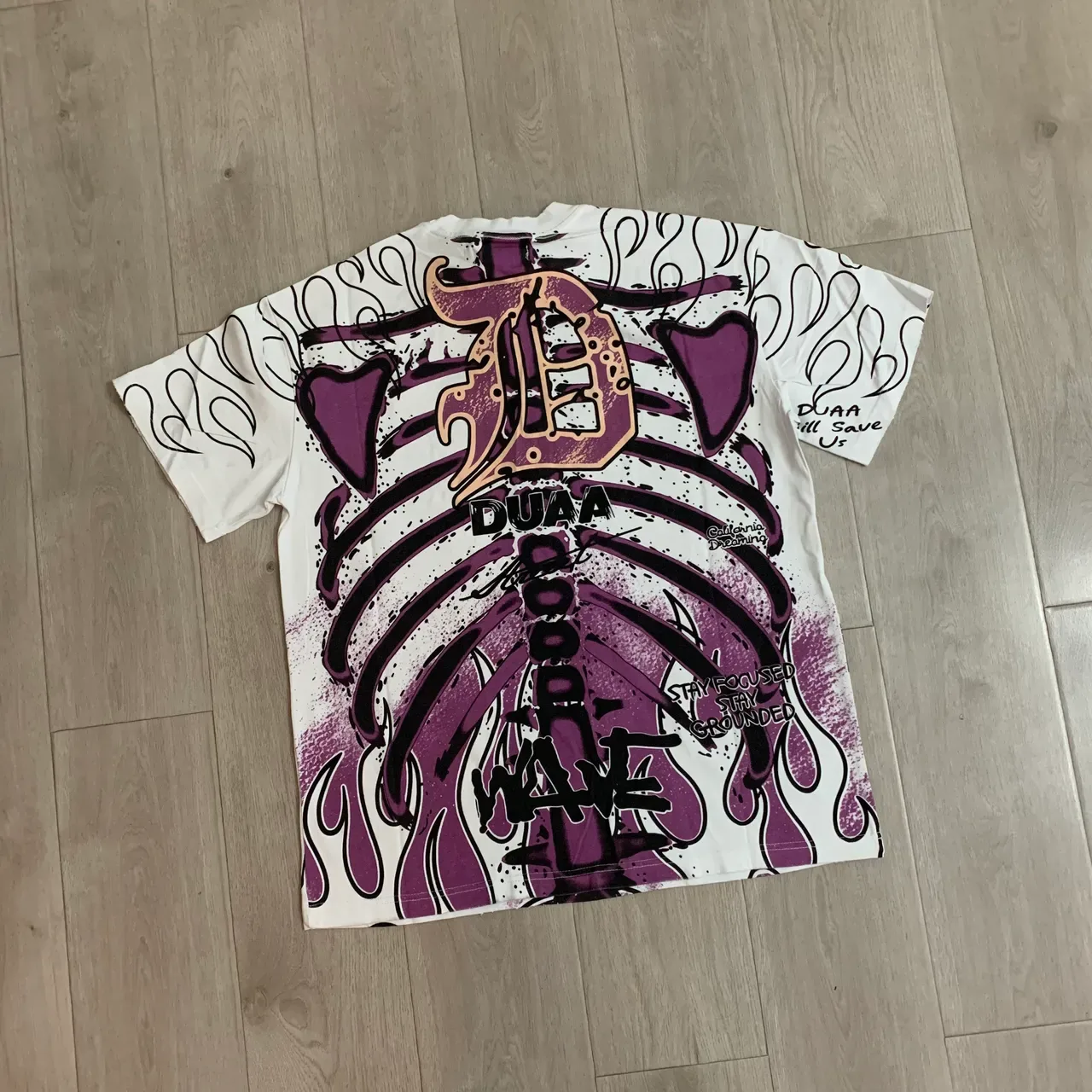 DUAA White Purple Graphic-Print Oversized Fit T-Shirt 6
