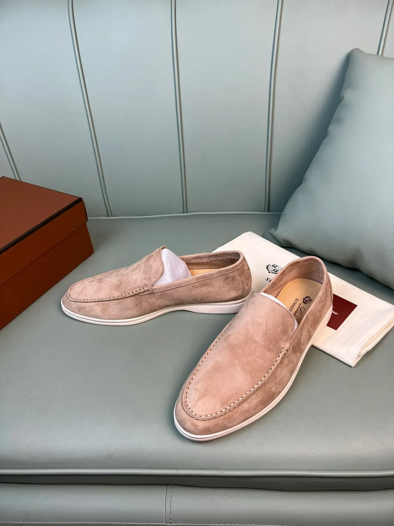 Mocas moc-toe slip-on de ante rosa polvoriento 8