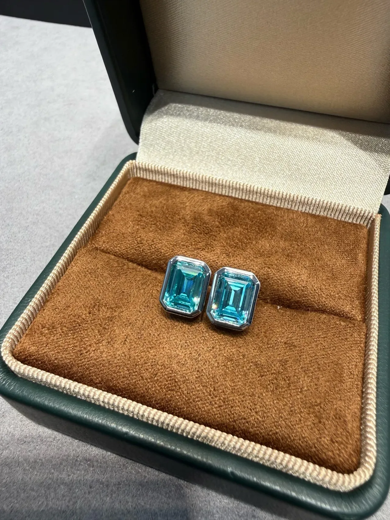 Emerald-Cut Blue Gemstone Stud Earrings 5