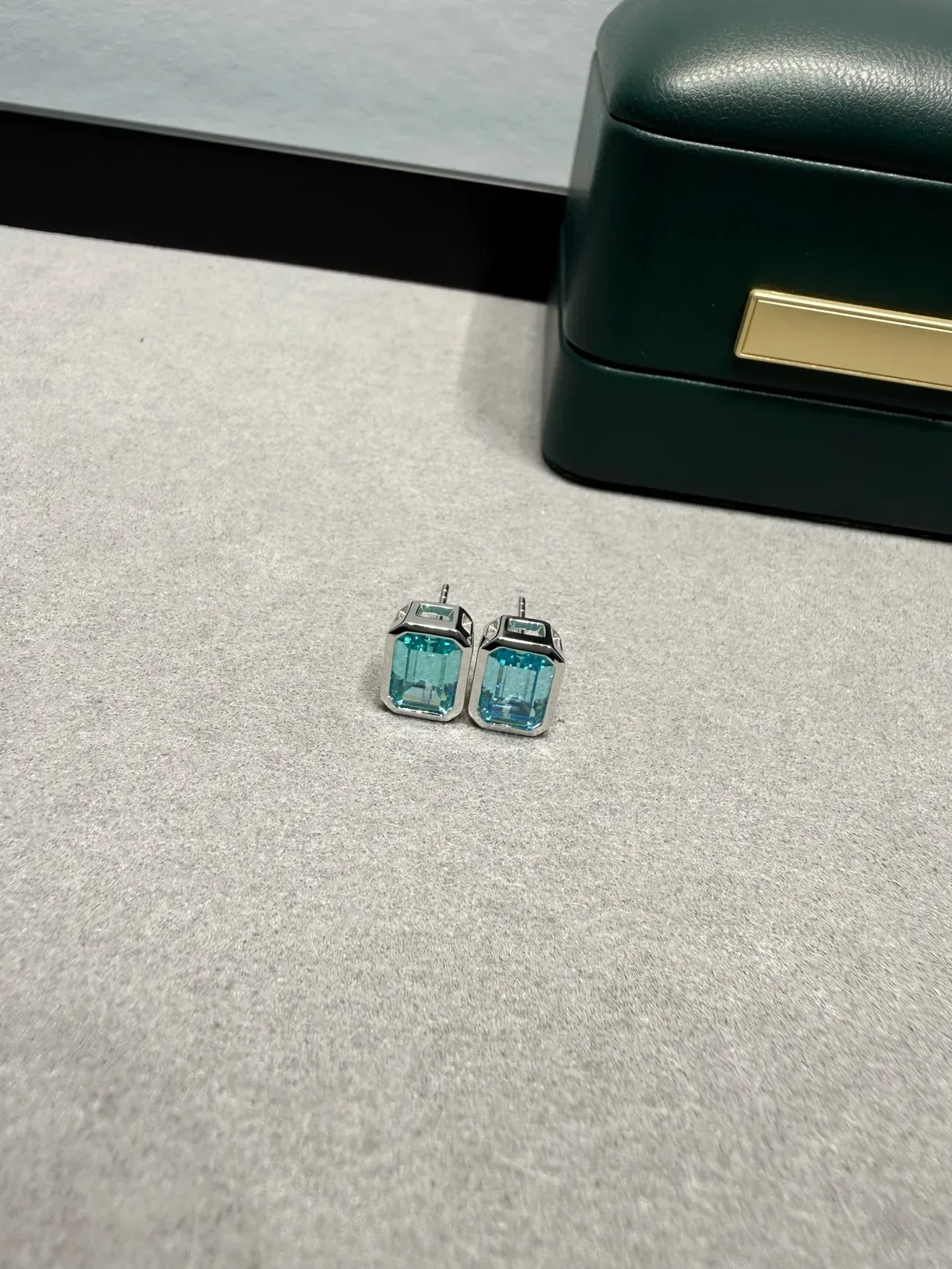 Emerald-Cut Blue Gemstone Stud Earrings 9