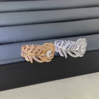 حلقة بتصميم ريشة Pavé-Set حلقة ذهبية فضية