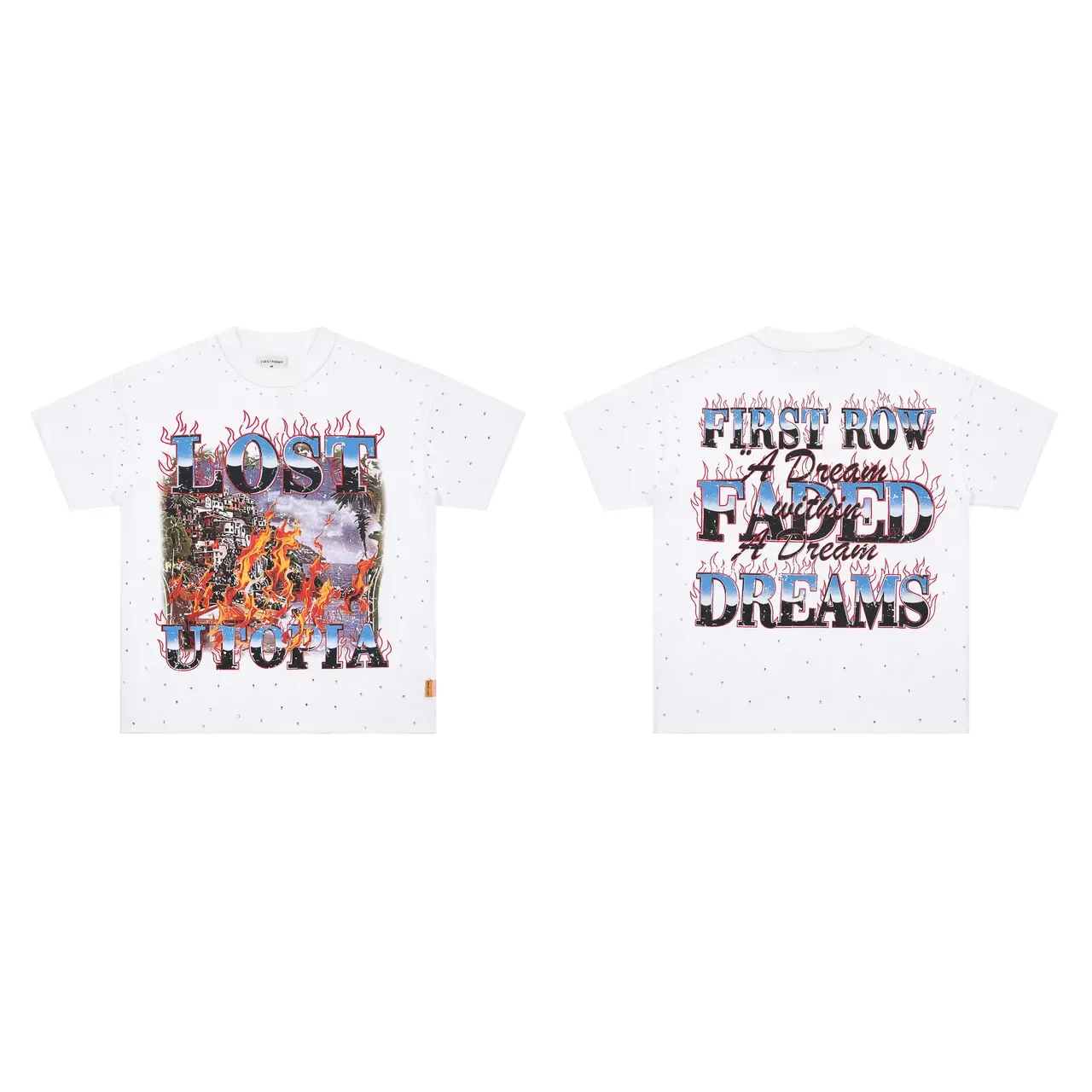 FIRST ROW Lost Utopia Graphic Print Rhinestone-Studded Oversized T-Shirt 2
