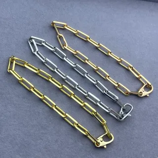 Collier Chaîne à Maillons Plans en Métal Poli