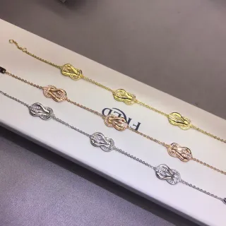 Fred نقشة العقدة ذهب فضة مرصع كريستال سلسلة روابط رفيعة سوار