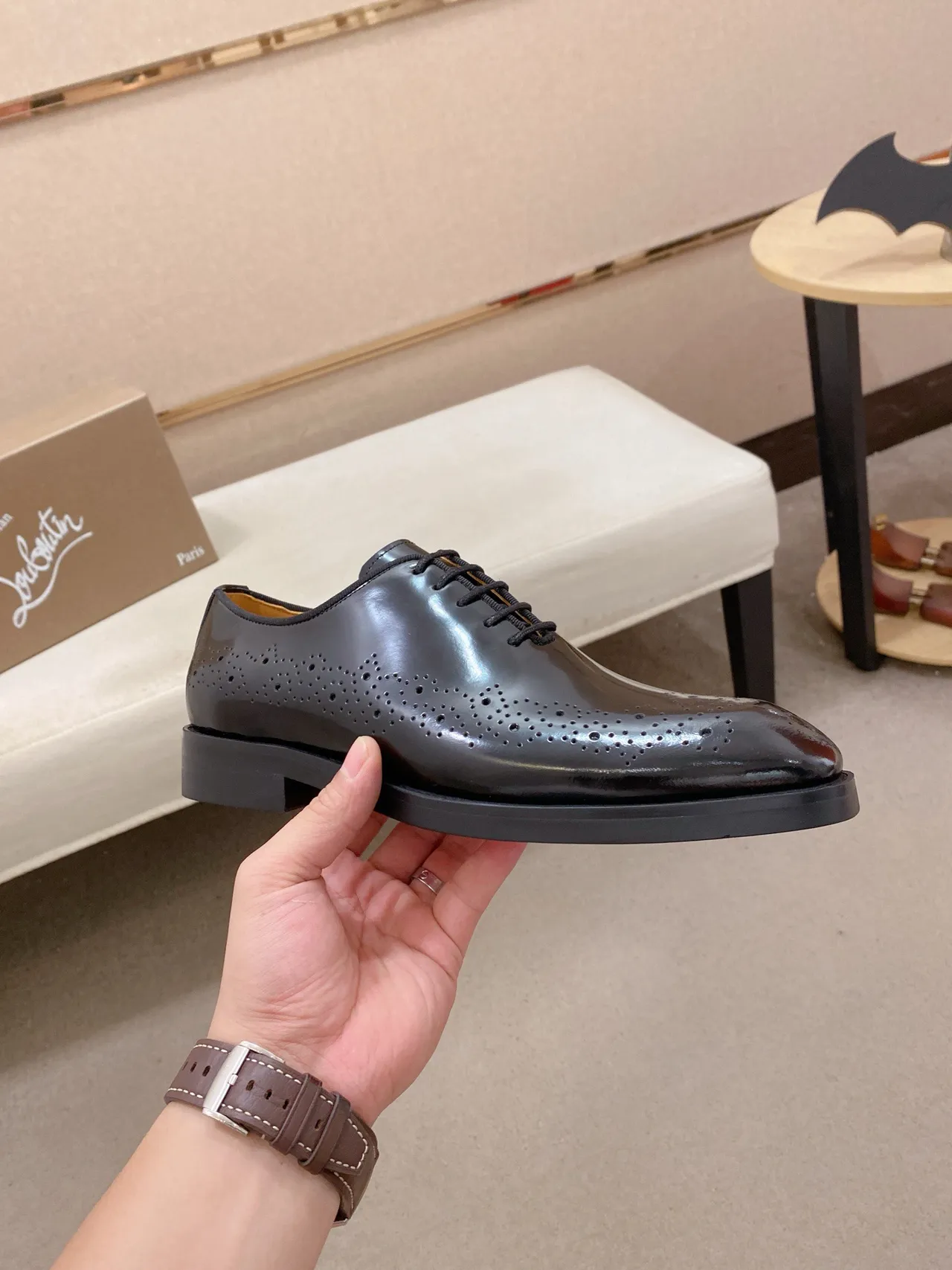 Brogues de cuero negro brillante full brogue wingtip cap toe 4