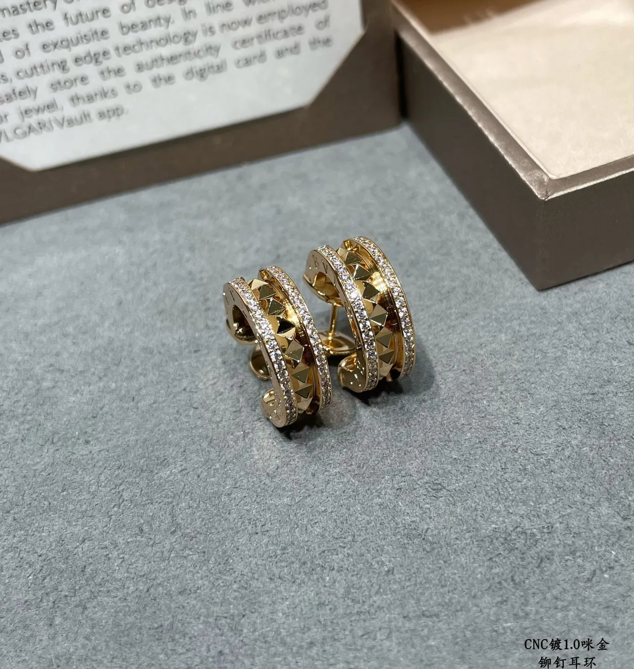 Gold and Silver Tone Pavé Crystal Pyramid Stud Hoop Earrings 7