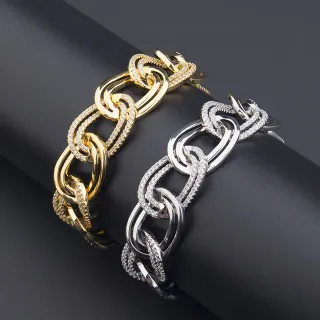 سوارات مرتبطة سميكة بلون ذهبي وفضي باڤيه سيت