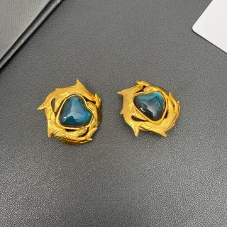 Gold Blue Heart-Shaped Cabochon Textured Organic Metalwork Brooch — catalogue photo carrying descriptive alternative text