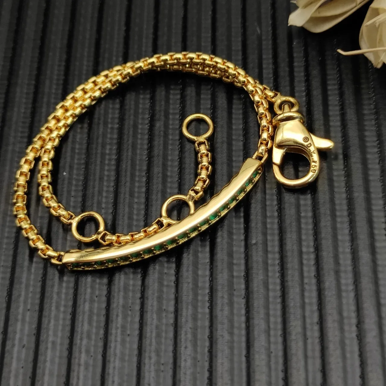 Gold Green Chain Horizontal Bar Bracelet 5