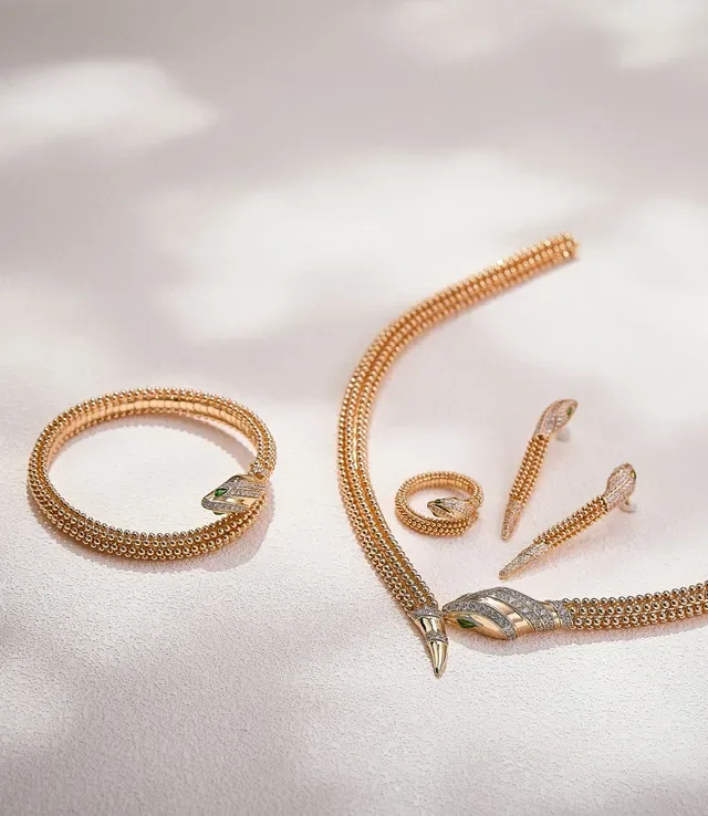 Gold Green Snake-Shaped Pavé-Crystal Earrings 4