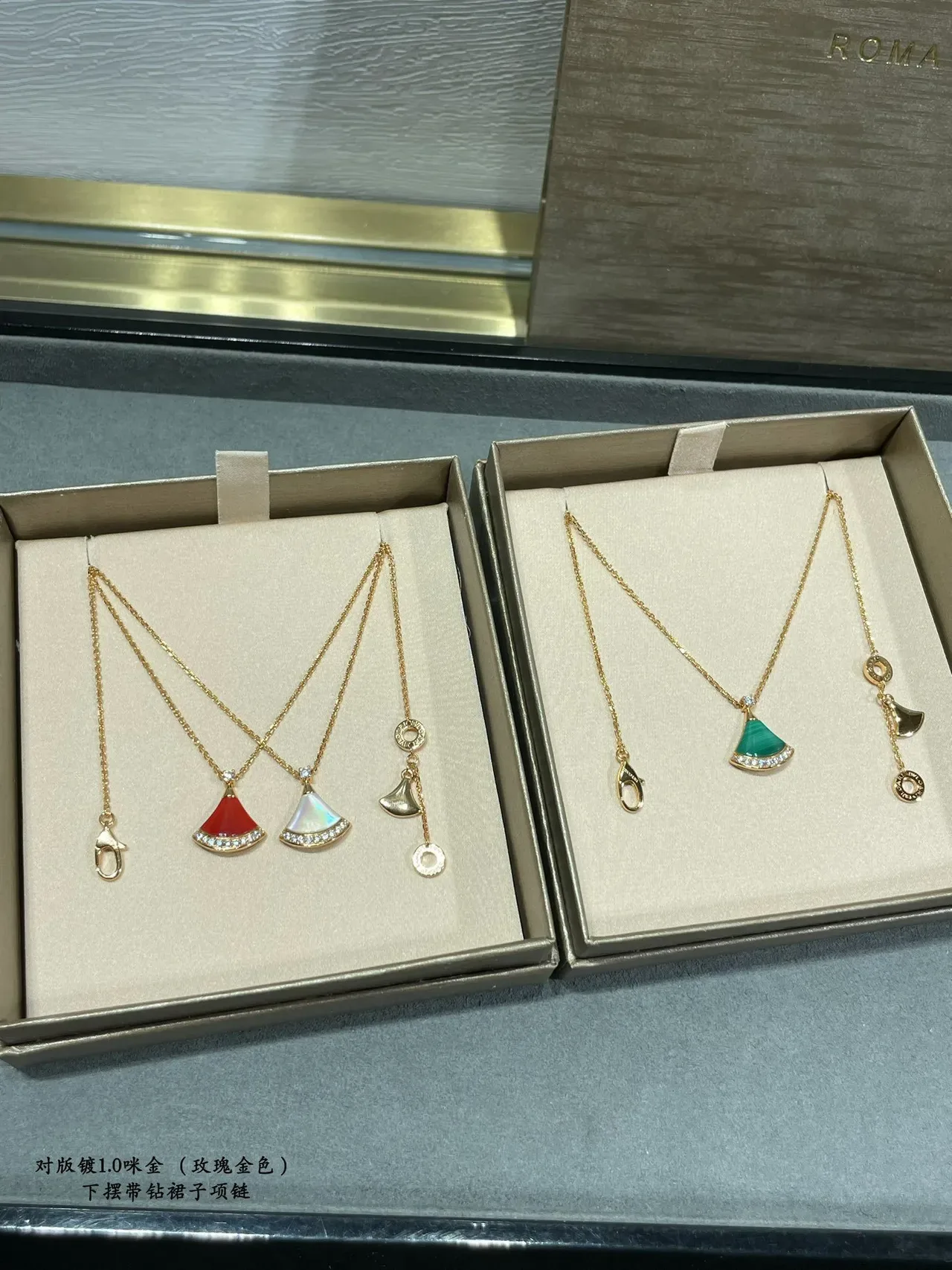 Gold Multicolor Fan-Shaped Pendant Pavé Crystal Trim Necklace 3