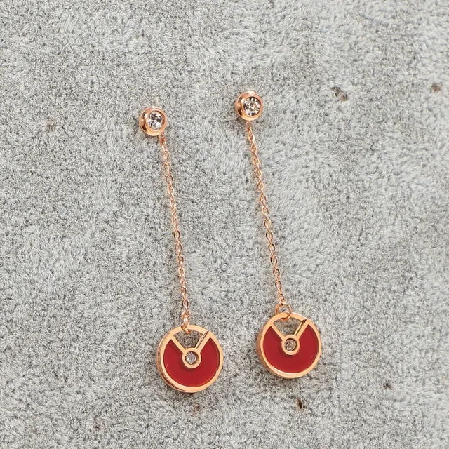 Gold Red Chain-Dangle Earrings 2