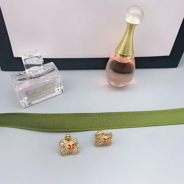 Ouro Vermelho Flor de Quatro Pétalas Pavé Cristal Brincos 7