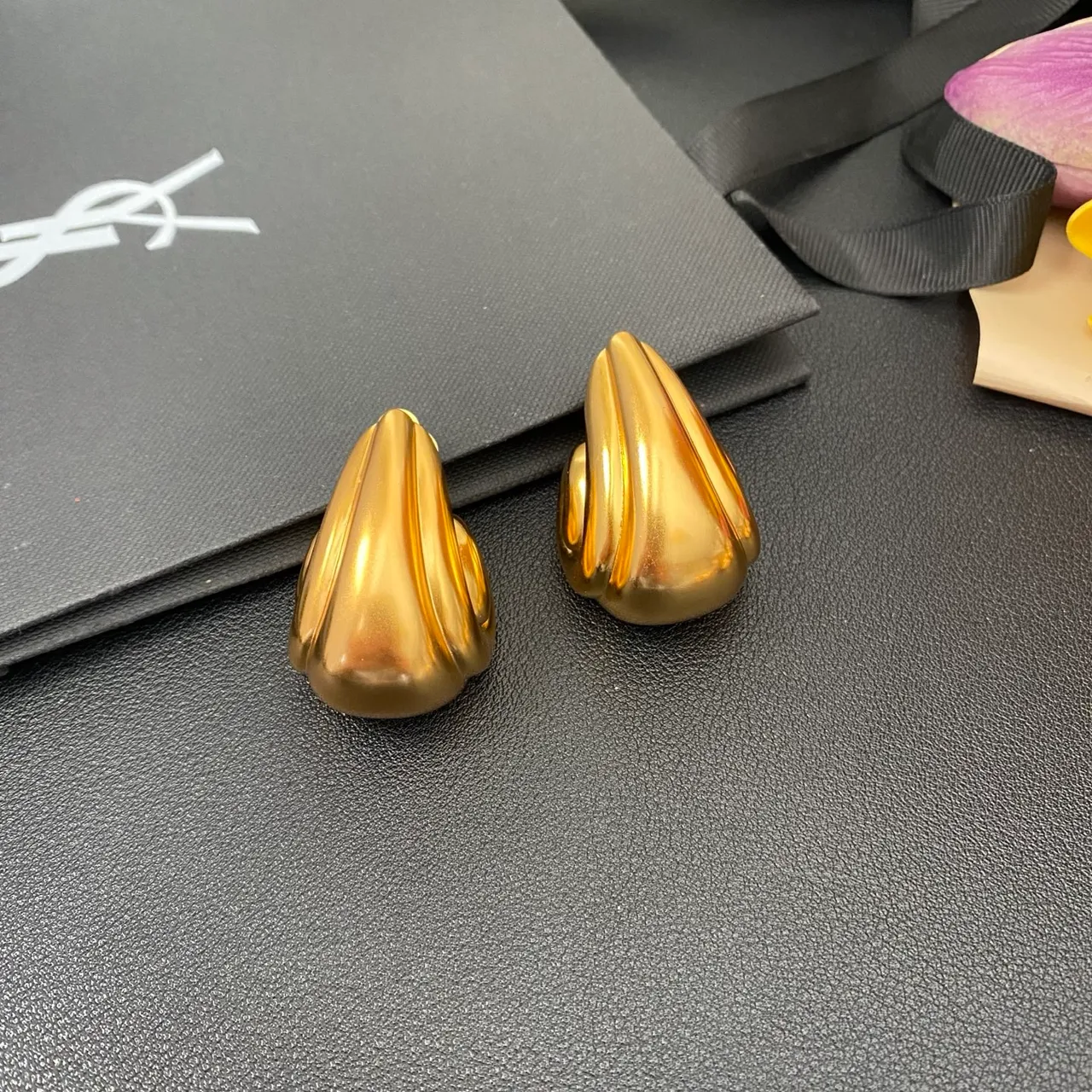 Gold Sculptural Organic Clip-On Earrings 4