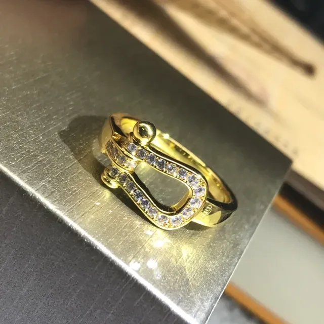 Gold Silver Buckle-Shaped Pavé-Crystal-Set Ring 4