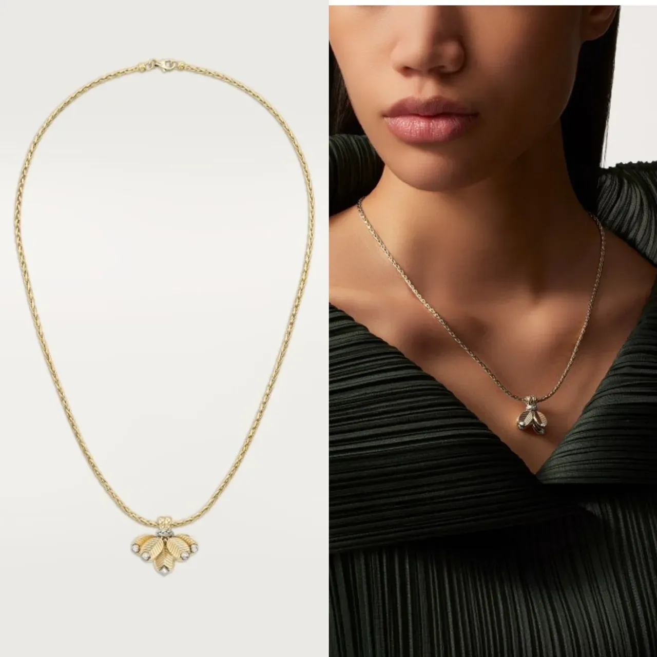Collier floral avec pendentif or et argent et design de pétales texturisés 9