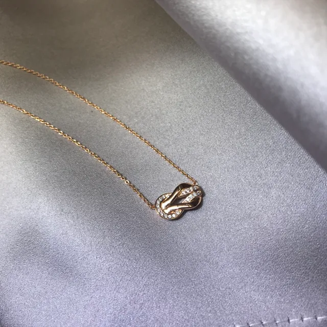Gold Silver Knot-Shaped Pendant Pavé-Set Stones Necklace 4