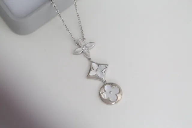 Gold Silver Multi-Pendant Drop Floral And Geometric Motifs Necklace 3