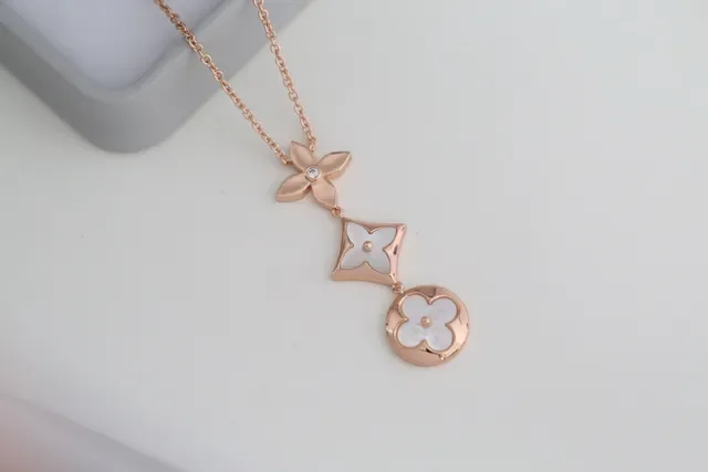 Gold Silver Multi-Pendant Drop Floral And Geometric Motifs Necklace 4
