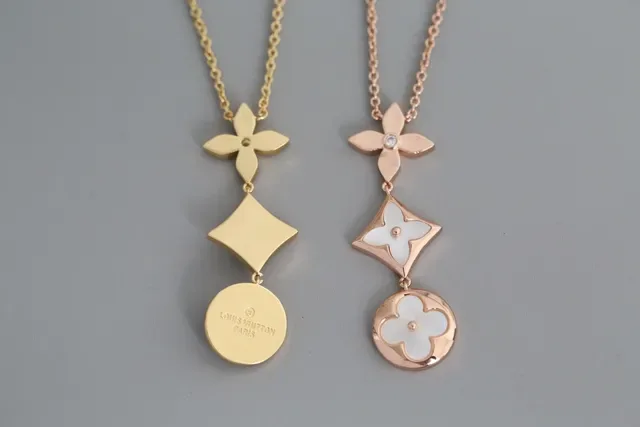 Gold Silver Multi-Pendant Drop Floral And Geometric Motifs Necklace 6