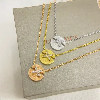 সোনা চাঁদা গোলাপি সোনা Sunburst Disc Cross Pendant নেকলেস