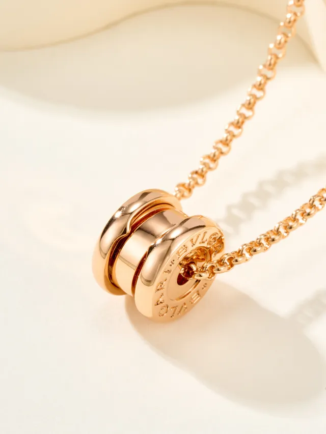 Gold Silver Stacked Cylindrical Pendant Polished Metal Necklace 12