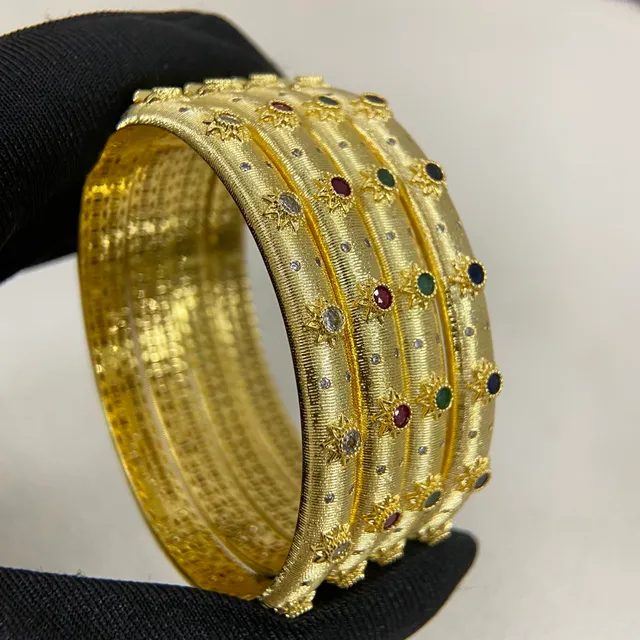 Gold Textured Starburst Gemstone Bangles Bracelets 2