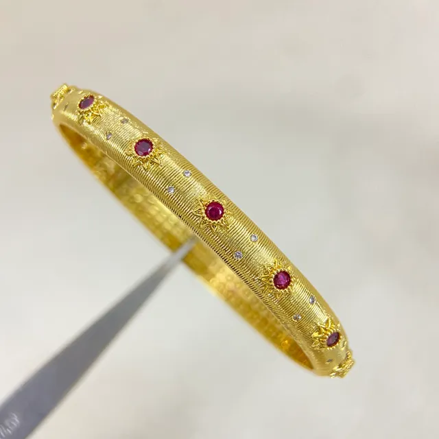 Gold Textured Starburst Gemstone Bangles Bracelets 5