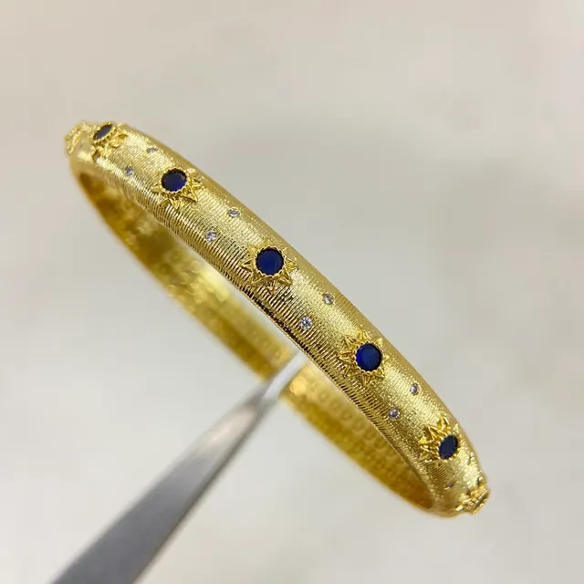 Gold Textured Starburst Gemstone Bangles Bracelets 7