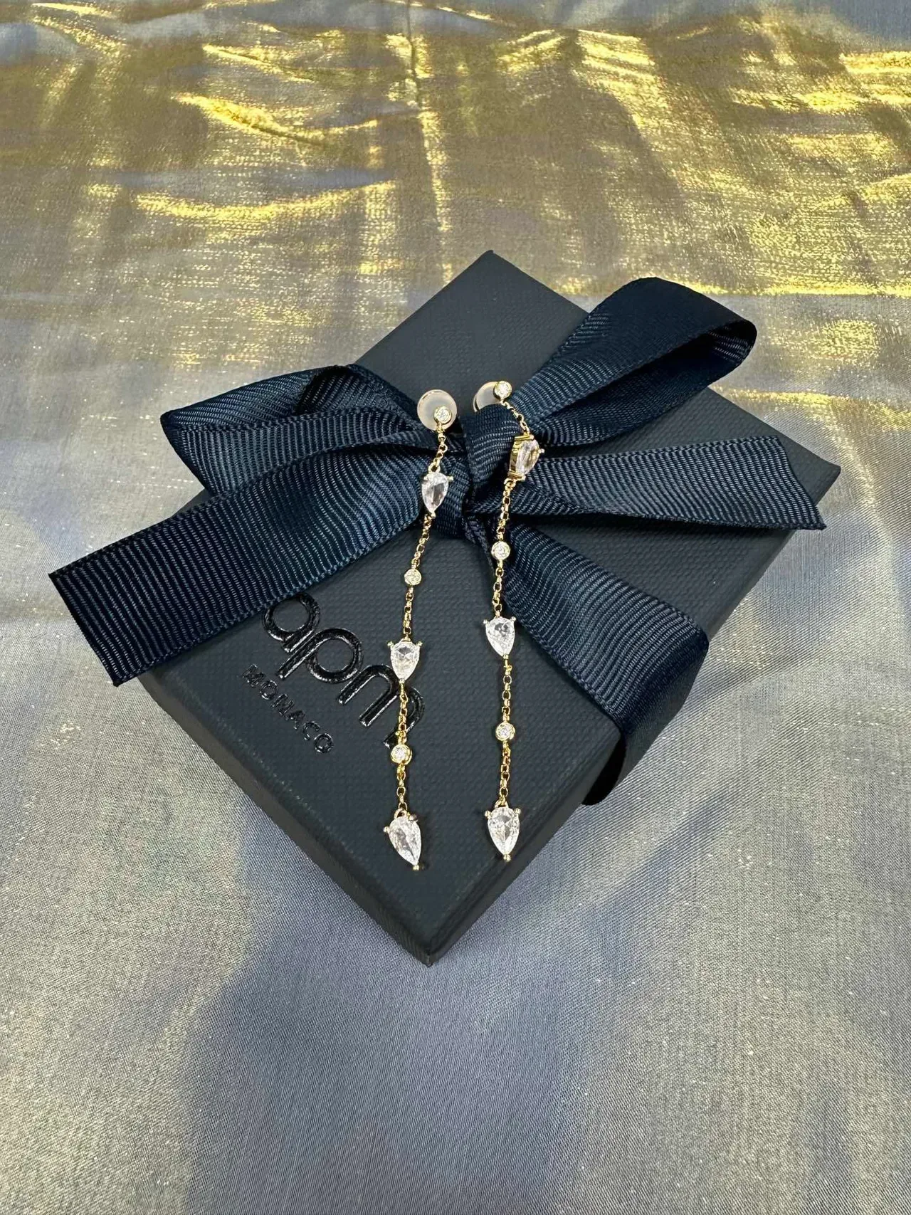 Gold-Tone Multi-Stone Dangling Chain Earrings 6