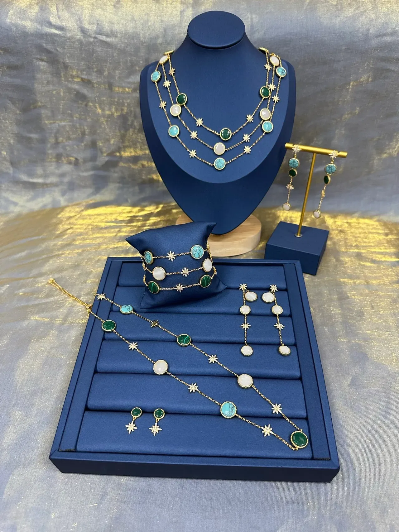 Gold-Tone Multi-Stone Star Motif Dangling Earrings 5
