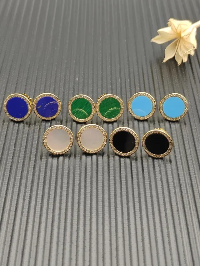 Gold-Tone Pavé Halo Black Cabochon Stud Earrings 2