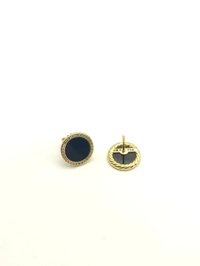 Gold-Tone Pavé Halo Black Cabochon Stud Earrings 3