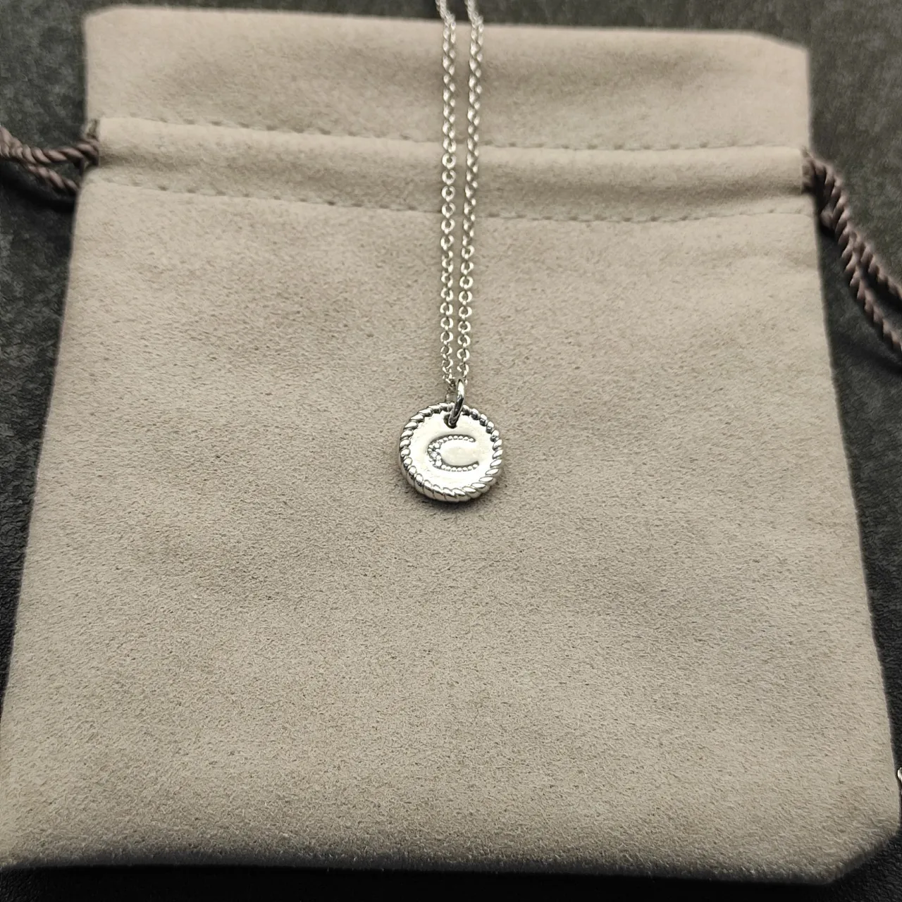 Gold-Tone Rope-Edge Initial C Pavé Disc Necklace 7