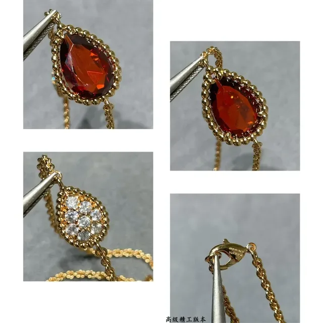 Gold-Tone Teardrop Red Gemstone and Pavé Necklace 6