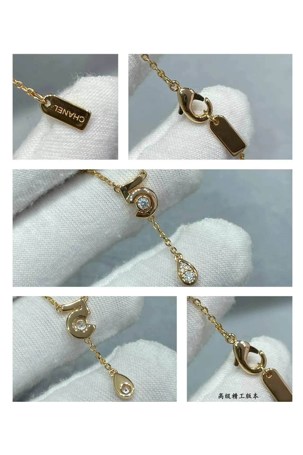 Collier avec pendentif en forme de larme et nœud tordu doré 3