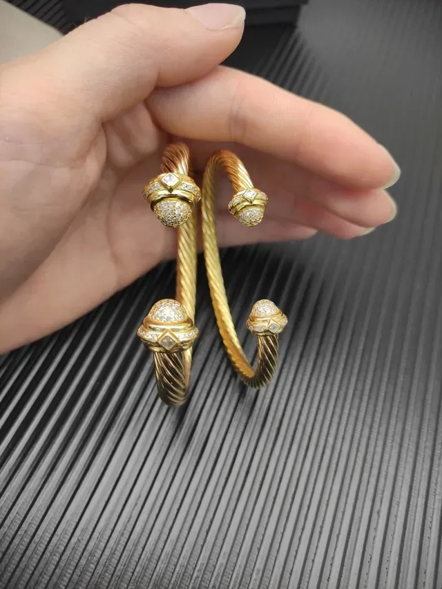 Gold Twisted Rope Diamond Terminal Bangle Bracelet 3