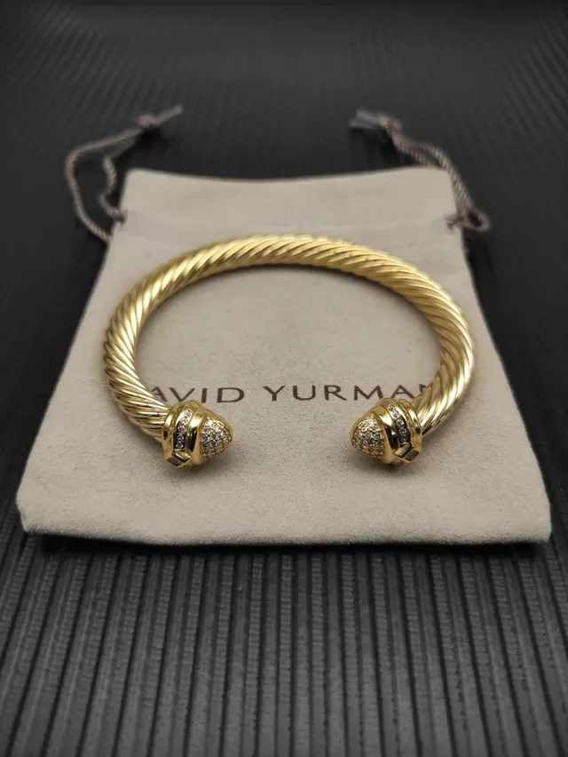 Gold Twisted Rope Diamond Terminal Bangle Bracelet 8
